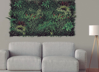 Panel de plantas sintéticas, follaje exuberante y floral