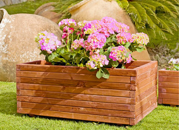 Jardinera rectangular de madera tratada con autoclave 3 y tintada de color marrón